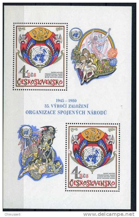 Tchécoslovaquie ** Bloc N° 48 - 35e Ann. De L'O.N.U. (1 Champignon  P22) - Blocs-feuillets