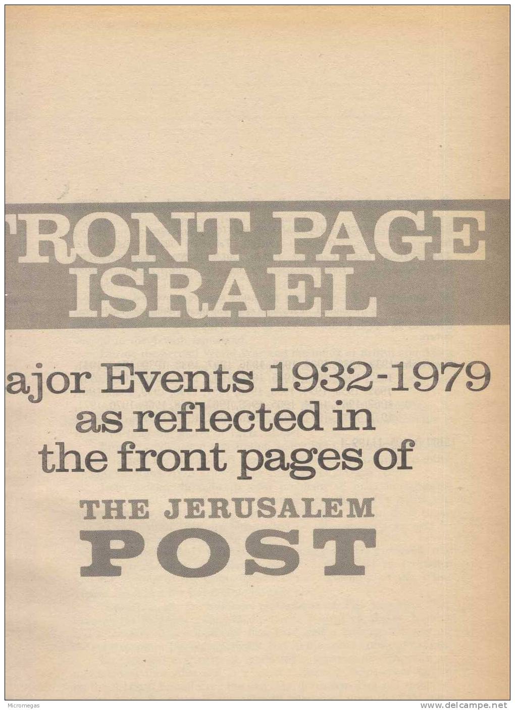 Front Page Israel - Major Events 1932-1979 As Reflected In The Front Pages Of The Jerusalem Post - Middle East