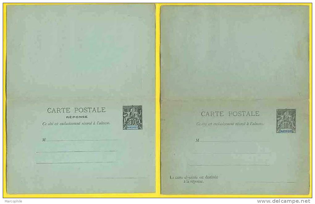 MARTINIQUE / 1892 ENTIER POSTAL DOUBLE AVEC REPONSE PAYEE (ref 609) - Storia Postale