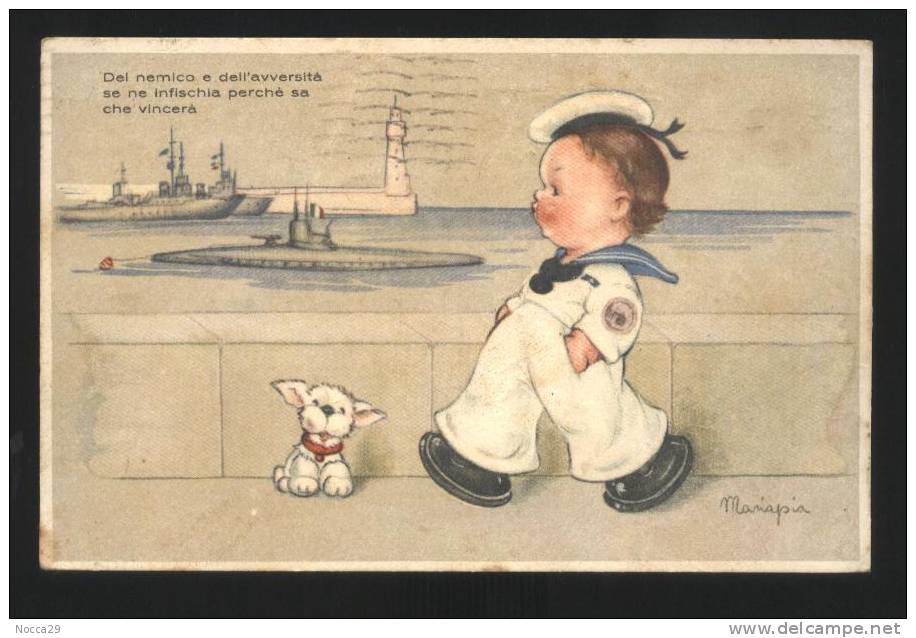 1943  ILLUSTRATORE MARIAPIA - BAMBINO VESTITO DA MARINAIO CON NAVI E FARO  (ILS22) TIMBRI MILITARI E DI CENSURA - Thiele, Arthur