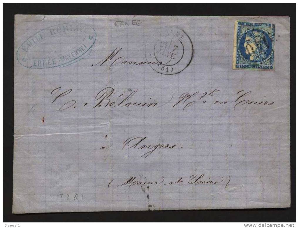 Emission De Bordeaux Sur Lettre De 1871 Avec N° 45A Pour Angers - 1870 Bordeaux Printing