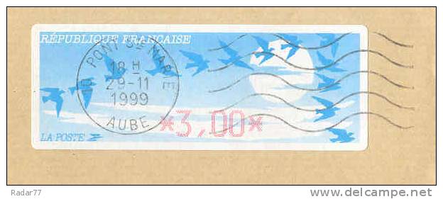 Timbre De Distributeur ATM DIVA *3,00* Papier Oiseaux De Jubert En 1999, Oblitérée Sur Lettre - 1990 Type « Oiseaux De Jubert »