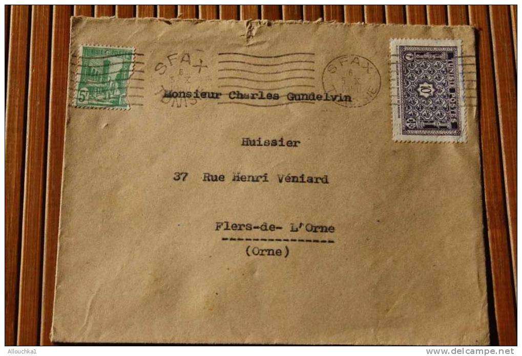 LETTRE : SFAX > TUNISIE: PROTECTORAT FRANCAIS- 1950 TIMBRE A DATE FLAMME& Inversé Au Recto  SECAP >P/FLERS ORNE - Brieven En Documenten