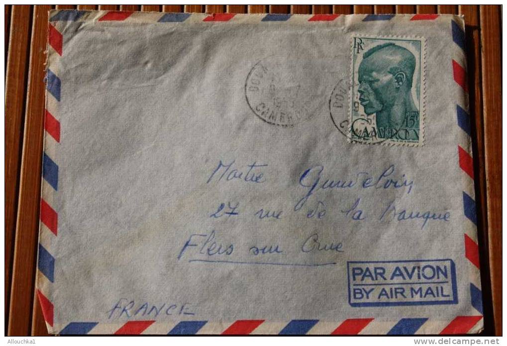 LETTRE: AFRIQUE OCCIDENTALE FRANCAISE A.O.F. DOUALA >CAMEROUN  1956 :EX COLONIE FRANCAISE  FLERS FRANCE P/AVION AIR MAIL - Storia Postale