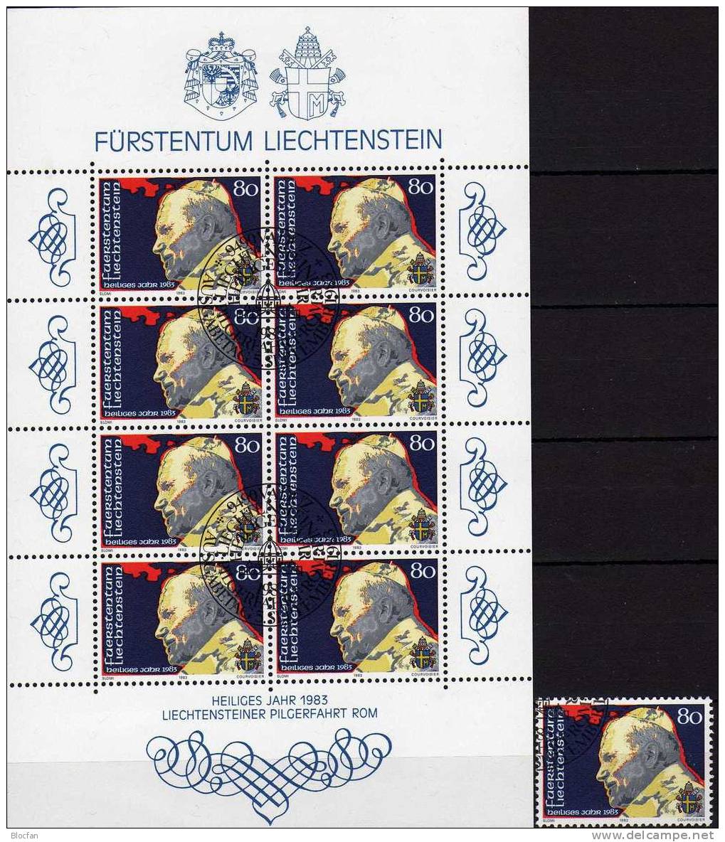 Papst Johannes Paul II. Liechtenstein 830 Als 8-Kleinbogen O 14€ Heiliger Vater In Rom FL 1983 Hb Sheetlet Bf Fürstentum - Usati