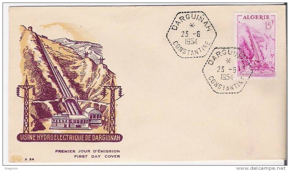 ALGERIE , FDC Enveloppe 1er Jour  Usine De DARGUINAH Yt 313,  23/06/1954 - FDC