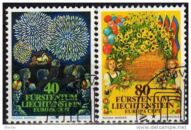 CEPT 1981 Folklore Fürstentum Liechtenstein 764/5 + 4-Block O 7€ Festumzug Feuerwerk Auf Schloß Vaduz Sheet From EUROPA - Oblitérés
