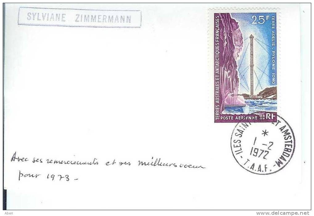 5993  PA 13 - TAAF Sur Bristol 130 Mm X 83 Mm - St Paul Et Amsterdam 1972 - Lettres & Documents