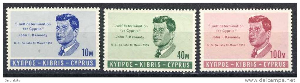 Cyprus Complete Kennedy Set Of 3 Stamps VLH - Unused Stamps