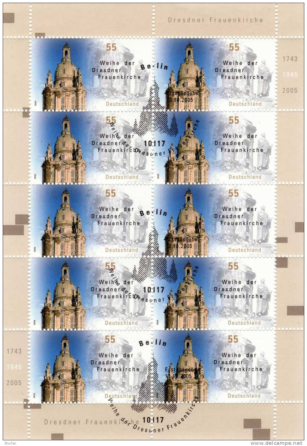 800 Jahre Dresden 2006 BUND 2491 Im 10-Kleinbogen SST 11€ Weihe Frauenkirche Art Ss Architectur Sheetlet Bf Germany - Autres & Non Classés