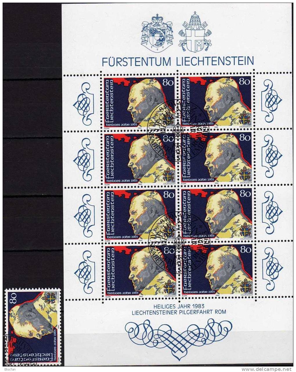 Vatikan Papst Johannes Paul II. Liechtenstein 830+8-Kleinbogen O 16€ Heilige Vater 1983 Hb M/s Sheetlet Bf FL Fürstentum - Théologiens