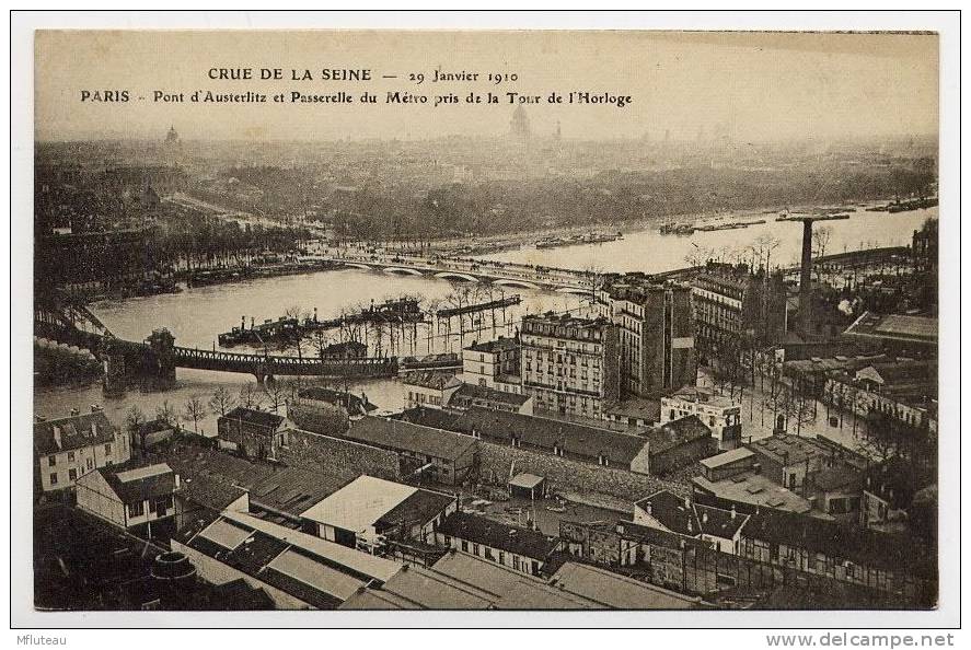 75*PARIS-Inondations Janvier 1910-Pont D'Austerlitz Et Passerelle Du Metro - Inondations