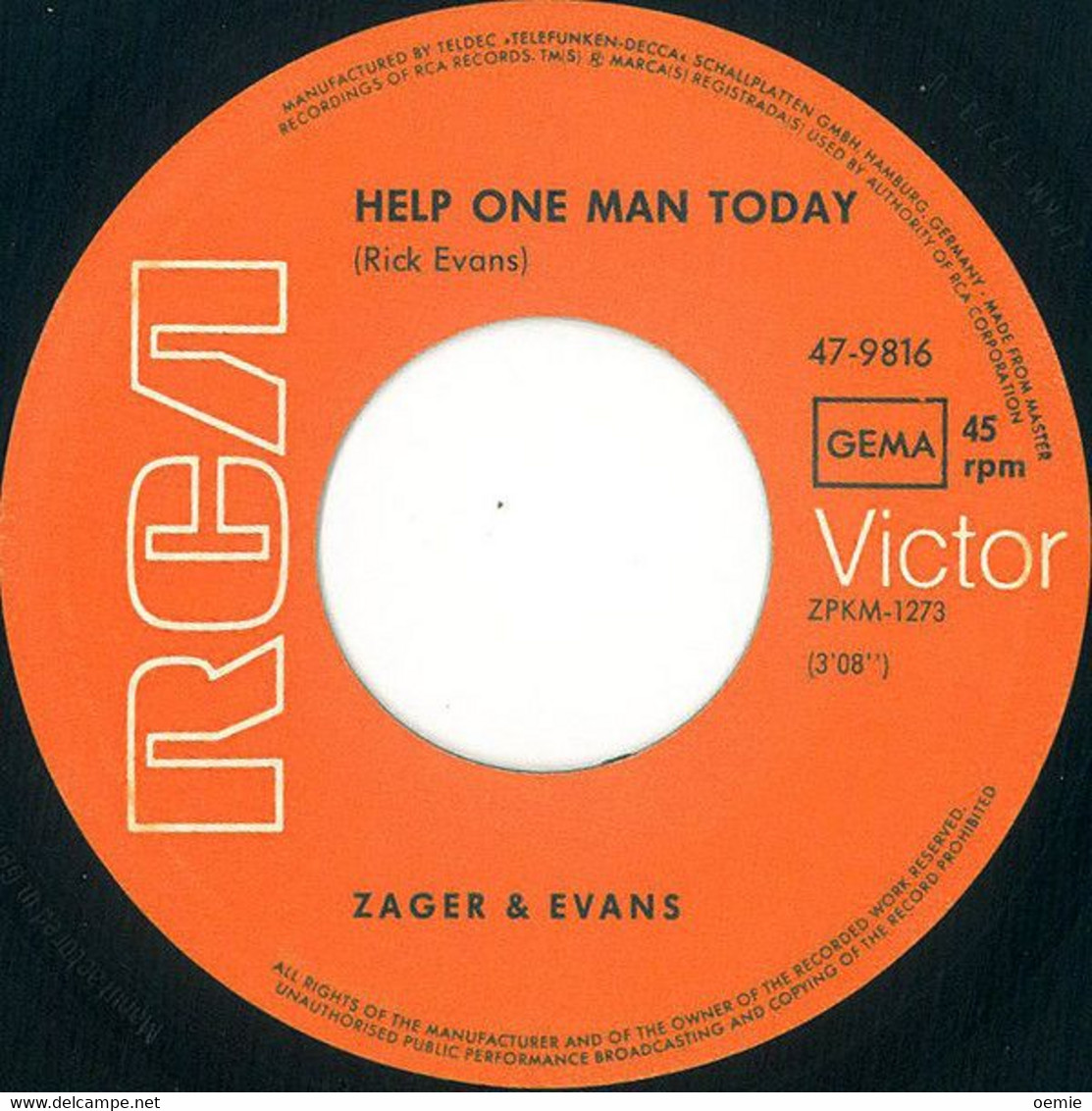 ZAGER  &  EVANS  °  HELP ONE MAN TODAY - Other - German Music