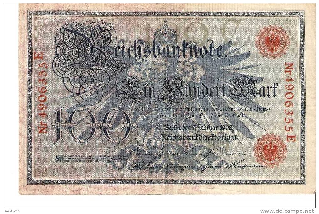 FA. Germany, Berlin 100 Mark 1908 - Nr 4906355 E - 100 Mark