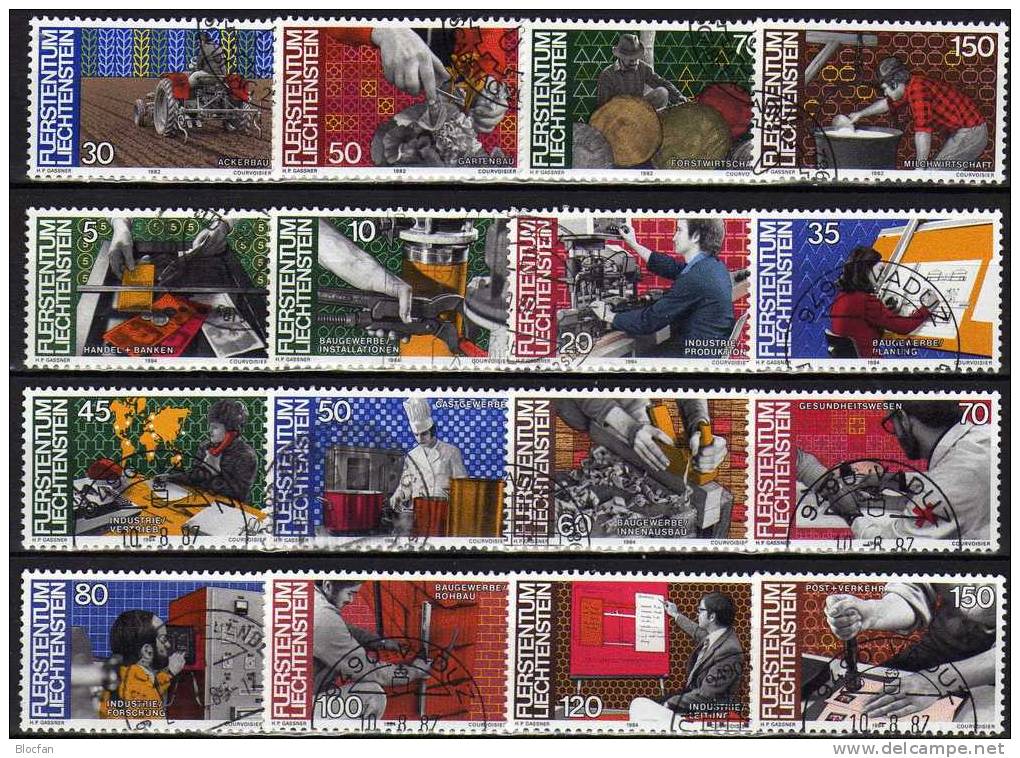 Arbeitswelt Und Berufe 1982 Liechtenstein 802/5+ 849/0 O 13€ Bau Industrie Verkehr Handel Produktion Set From Fürstentum - Used Stamps