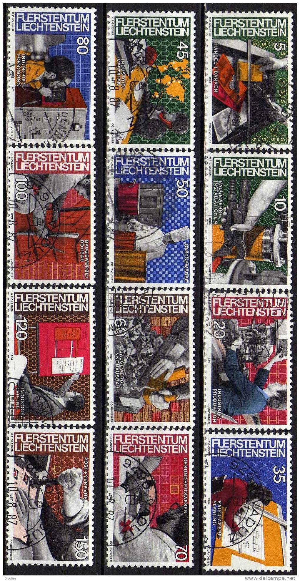 Arbeitswelt Und Berufe 1982 Liechtenstein 802/5+ 849/0 O 13€ Bau Industrie Verkehr Handel Produktion Set From Fürstentum - Used Stamps