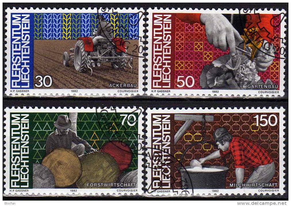 Arbeitswelt Und Berufe 1982 Liechtenstein 802/5+ 849/0 O 13€ Bau Industrie Verkehr Handel Produktion Set From Fürstentum - Oblitérés