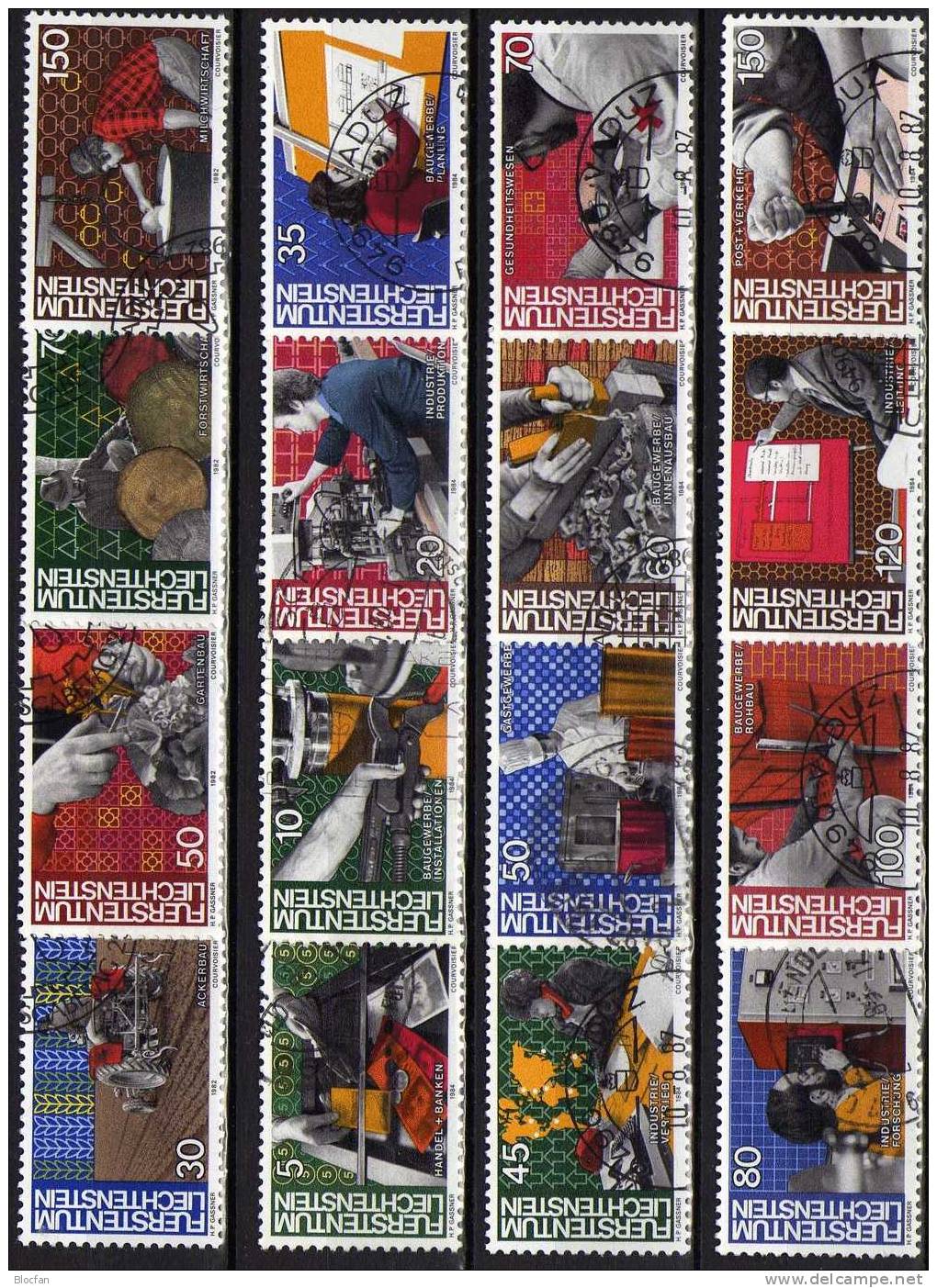 Arbeitswelt Und Berufe 1982 Liechtenstein 802/5+ 849/0 O 13€ Bau Industrie Verkehr Handel Produktion Set From Fürstentum - Used Stamps