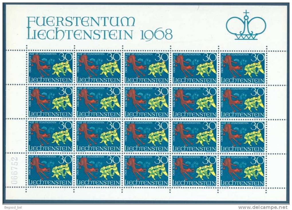 LIECHTENSTEIN - 1968 - MNH/*** LUXE - LEGENDES - SAGEN - Mi 497-499 Yv 447-449 - Lot 2896 SHEET OF 20 - Blocks & Sheetlets & Panes