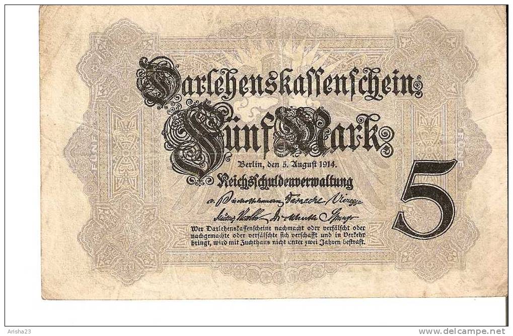 FA. Germany, Berlin 5 Mark 1914 - Ser. B.8164845 - 5 Mark