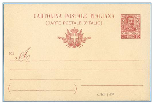 INTERI 1902 CARTOLINA POSTALE C. 10 FLOREALE VITTORIO EMANUELE NUOVA SPLENDIDA FILAGRANO C30 E. 10 (CC120) - Interi Postali