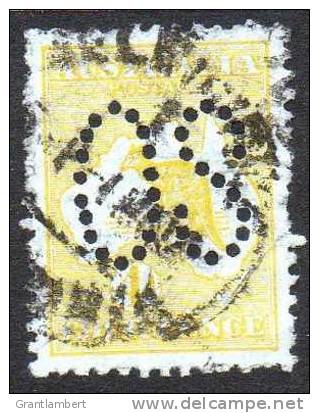 Australia 1913 Kangaroo 1st Watermark 4d Yellow-Orange Perf Large OS Used  - Actual Stamp -tear - Oblitérés