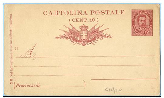 INTERI 1891 CARTOLINA POSTALE C. 10 UMBERTO NUOVA SPLENDIDA FILAGRANO C17 E. 20 (CC123) - Interi Postali