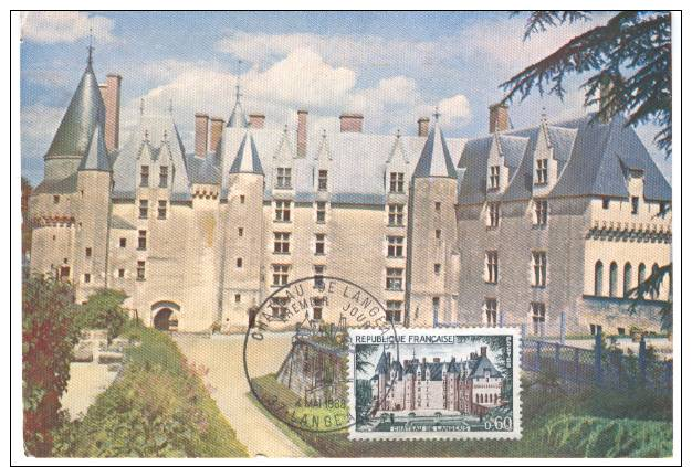 FRANCE  1968  CARTE MAXIMUM : CHATEAU De LANGEAIS. 1er Jour ( FDC ) - 1961-....