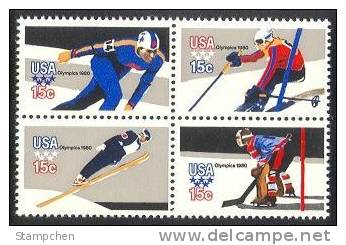 1980 USA Winter Olympics Stamps Skating Skiing Ski Jump Ice Hockey - Inverno1980: Lake Placid