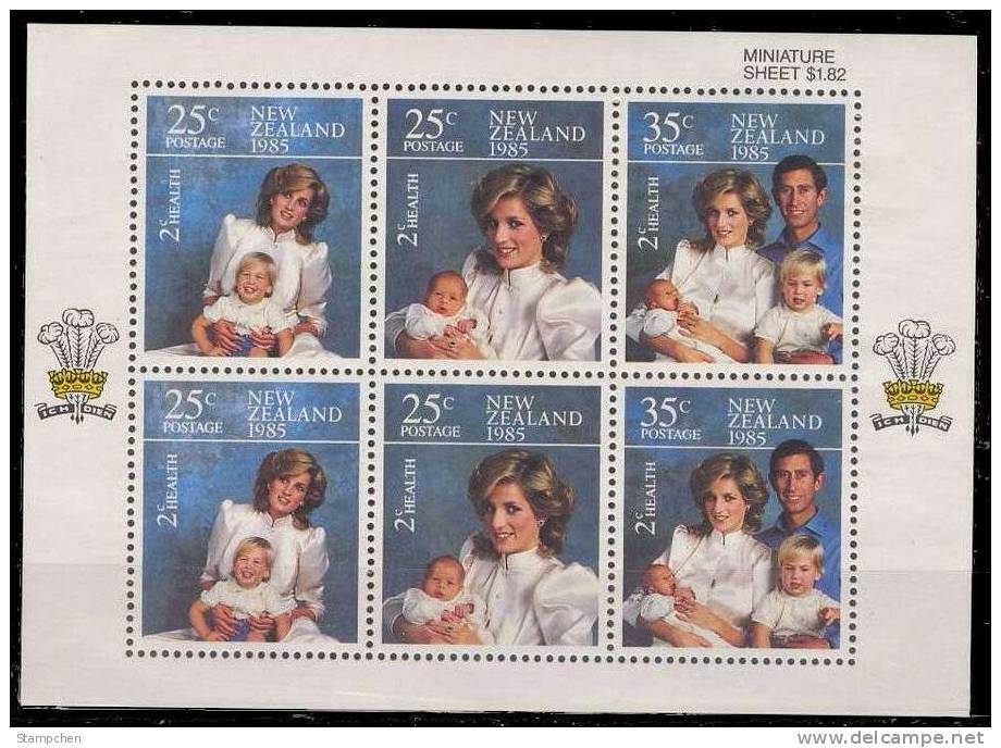 1985  New Zealand Health Semi-Stamps S/s - Princess Diana Royal - Unused Stamps