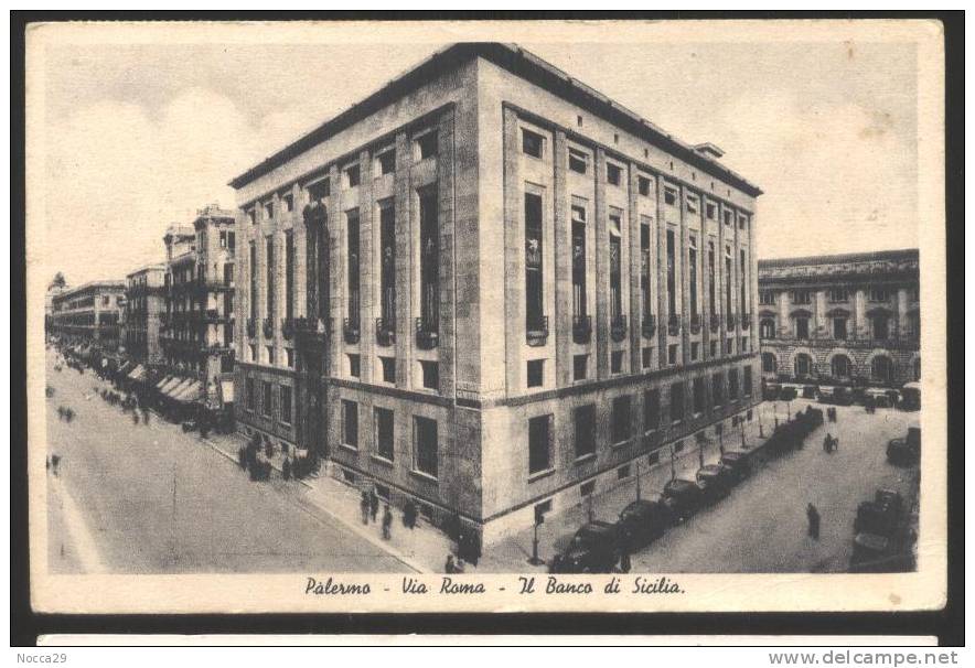 PALERMO  AGOSTO 1945!!! CARTOLINA BANCO DI SICILIA CON QUARTINA 30 Cent.  RARA!!!!! - Marcophilia