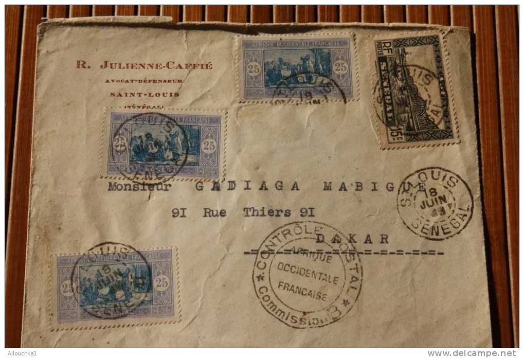 18 JUIN 1940 LETTRE SAINT LOUIS:SENEGAL AFRIQUE OCCIDENTALE COLONIE FRANCAISE DAKAR CACHET CENSURE COMMISSION CONTROLE - Storia Postale