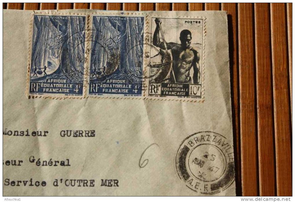 LETTRE Recommandé BRAZZAVILLE CONGO COLONIE FRANCAISE>AFRIQUE EQUATORIALE FRANCAISE >1947 P/CHAMPS ELYSées PARIS P AVION - Lettres & Documents