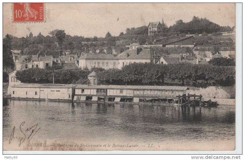 CPA 91 CORBEIL  MONTAGNE DE ST GERMAIN ET LE BATEAU LAVOIR - DOS VERT - Corbeil Essonnes