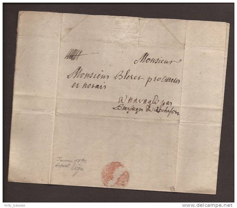 Belgique Précurseur 1790 Lettre Datée De Liège à Navaugle Avec "par Le Messager De Rochefort" - 1790-1794 (Austr. Revol. & Fr. Invas.)