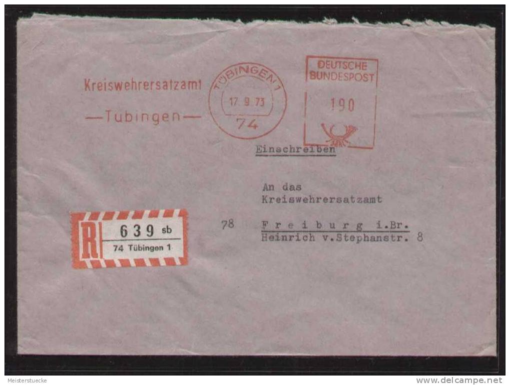 Bund - R-Brief Mit Absenderfreistempel "Kreiswehrersatzamt - Tübingen -" Vom 17.9.1973 - Briefe U. Dokumente