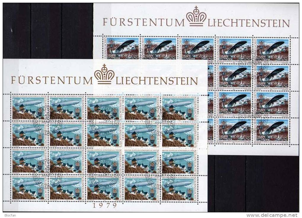 CEPT 1979 Zeppelin Liechtenstein 723/4 KB **/o 88€ Postflugzeug Luftschiff LZ127 über Vaduz Hoja S/s Sheetlets Bf EUROPA - Blocs & Feuillets