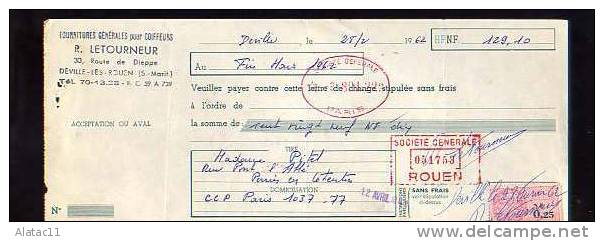 DEVILLE  LES  ROUEN   -     R.  LETOURNEUR    FOURNITURES  POUR  COIFFEURS    1962 - Lettres De Change