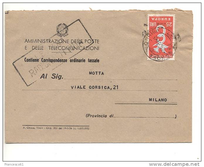 954$$$ 1958 £25 Europa Isolato LETTERA RADIOMARITTIMA Rara - 1946-60: Marcofilia