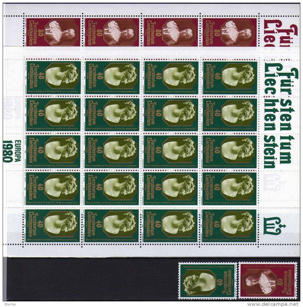 Persönlichkeiten CEPT 1980 Liechtenstein 741/2+2xKB ** 42€ Prinzessin Esterhazy Maria Theresia Hb Sheetlet Bf Fürstentum - Blocs & Feuillets