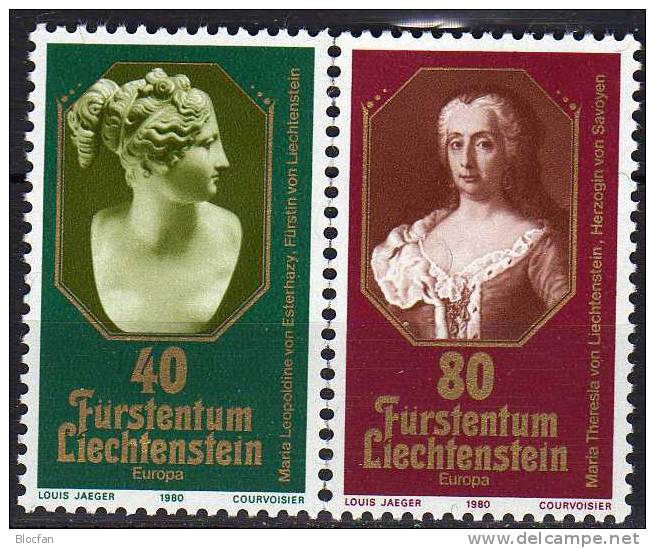 Persönlichkeiten CEPT 1980 Liechtenstein 741/2+2xKB ** 42€ Prinzessin Esterhazy Maria Theresia Hb Sheetlet Bf Fürstentum - Blocks & Sheetlets & Panes