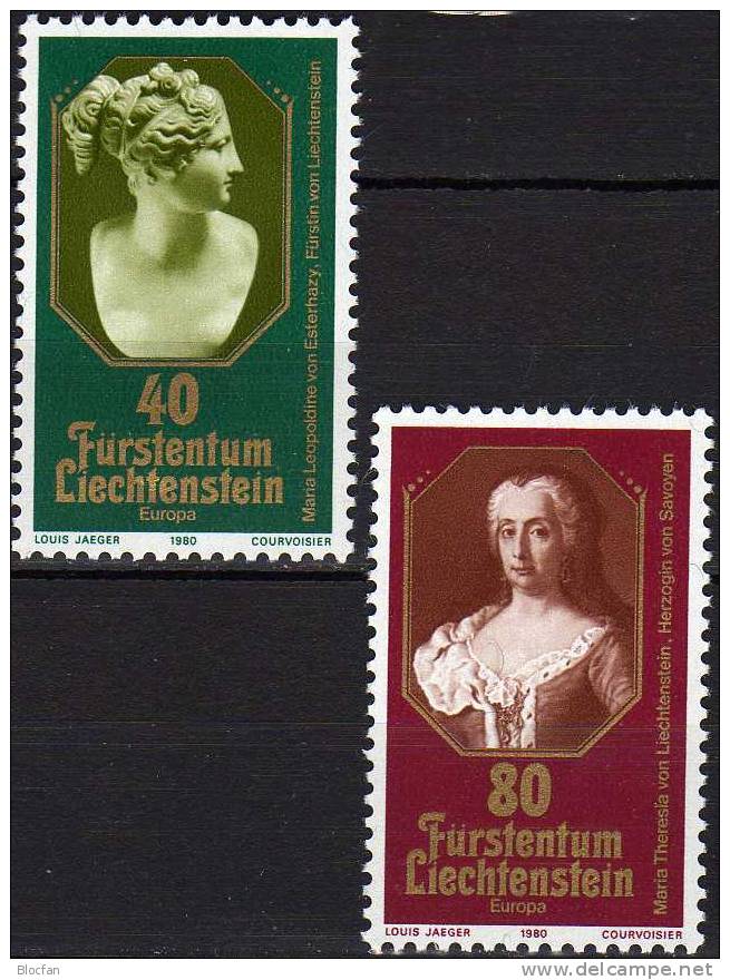 Persönlichkeiten CEPT 1980 Liechtenstein 741/2+2xKB ** 42€ Prinzessin Esterhazy Maria Theresia Hb Sheetlet Bf Fürstentum - Blocks & Sheetlets & Panes