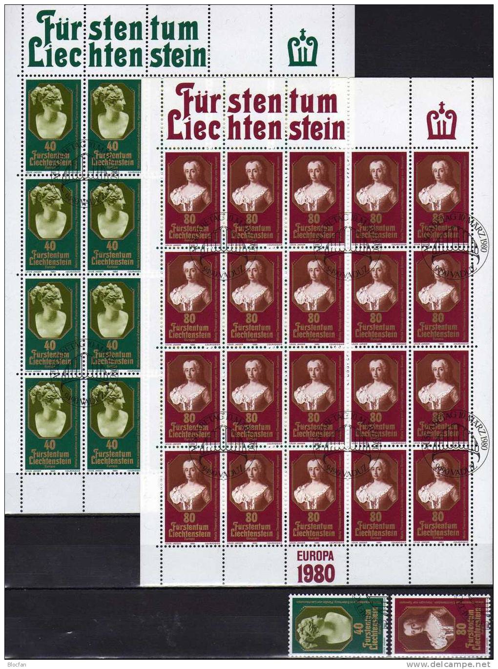 CEPT 1980 Persönlichkeit Liechtenstein 741/2+Kleinbogen O 38€ EUROPA Prinzessin Esterhazy Maria Theresia Sheetlet Bf FL - Oblitérés