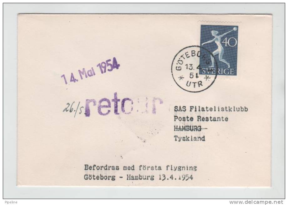 Sweden First SAS Regular Flight Göteborg - Hamburg 13-4-1954 - Covers & Documents