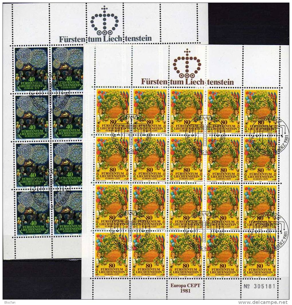 CEPT 1981 Folklore Fürstentum Liechtenstein 764/5+Kleinbogen O 27€ Festumzug Feuerwerk Im Schloß Vaduz Sheet From EUROPA - Blocks & Sheetlets & Panes