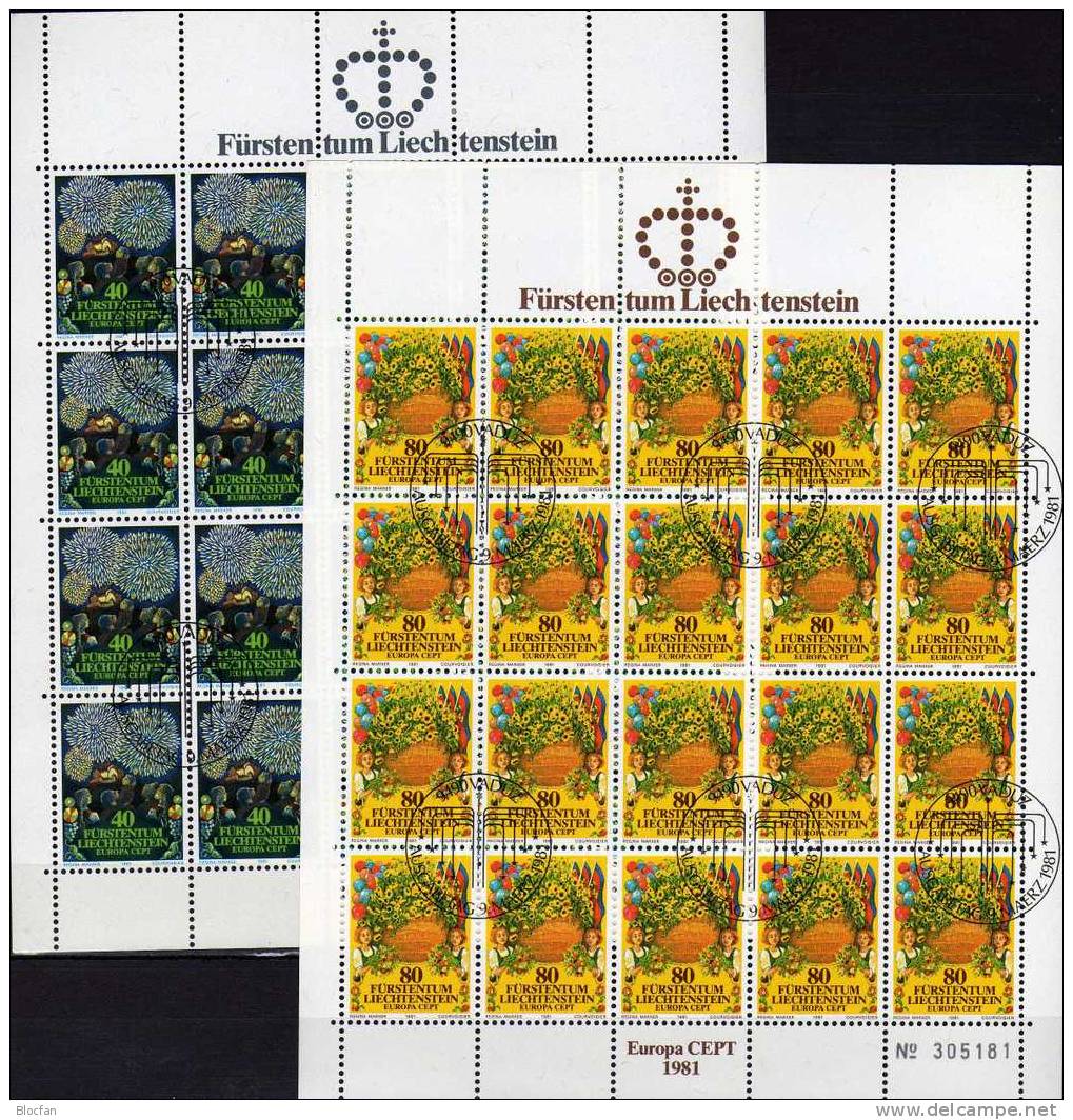 CEPT 1981 Folklore Fürstentum Liechtenstein 764/5+Kleinbogen O 27€ Festumzug Feuerwerk Im Schloß Vaduz Sheet From EUROPA - Blocs & Feuillets