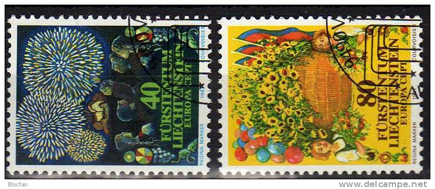 CEPT 1981 Folklore Fürstentum Liechtenstein 764/5+Kleinbogen O 27€ Festumzug Feuerwerk Im Schloß Vaduz Sheet From EUROPA - Blocks & Sheetlets & Panes