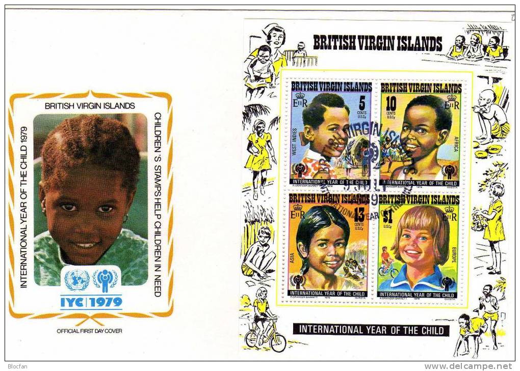 UNO Jahr Des Kindes 1979 British Virgin Islands 358/1+Block 10 FDC 17€ Kinder Der Welt Ss UNICEF Sheet Cover Bf Children - British Virgin Islands