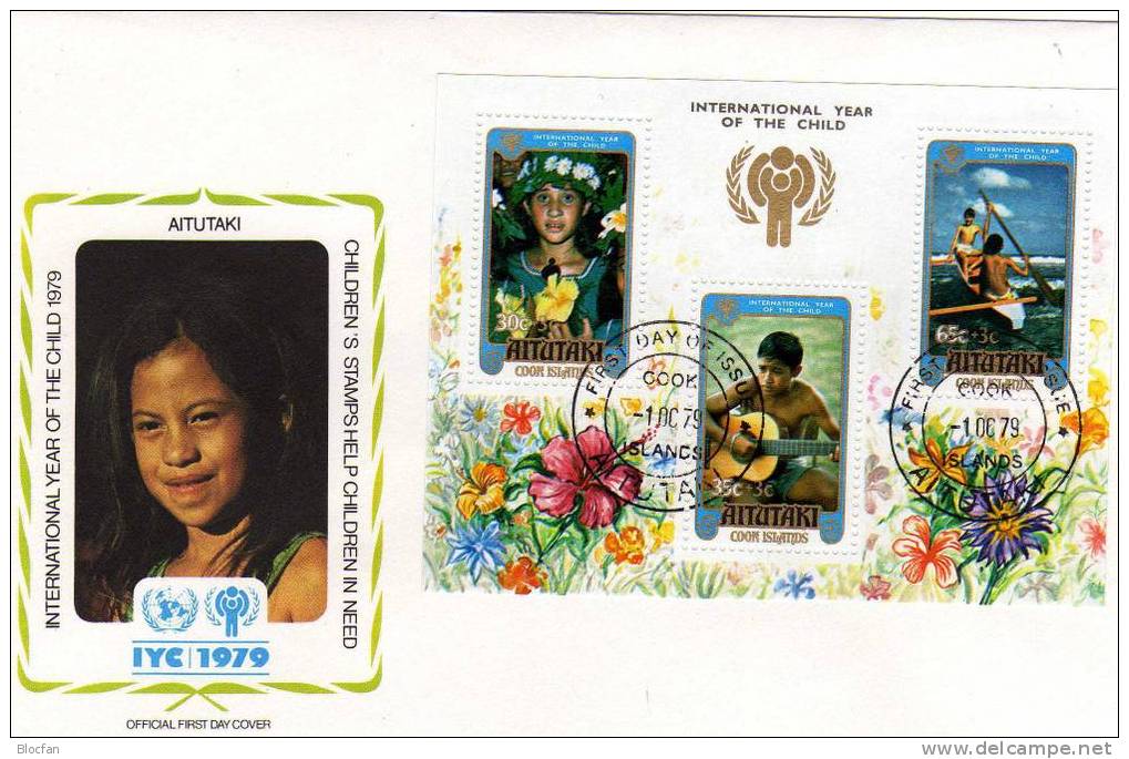 UNO Jahr Des Kindes 1979 Aitutaki 310/2+Block 26 O 9€ Auf 2 FDC Cook Island Kinder-Freizeit UNICEF Set Cover Bfoceanien - Aitutaki