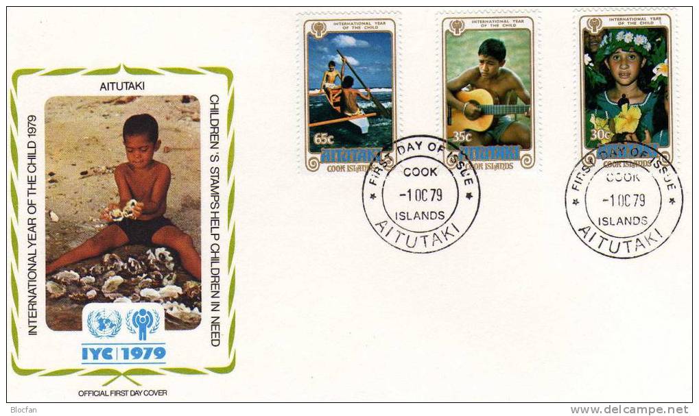 UNO Jahr Des Kindes 1979 Aitutaki 310/2+Block 26 O 9€ Auf 2 FDC Cook Island Kinder-Freizeit UNICEF Set Cover Bfoceanien - Aitutaki